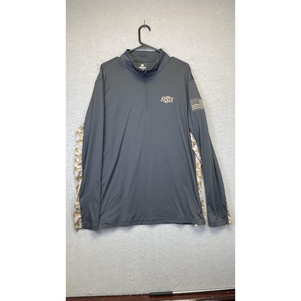Oklahoma State Cowboys Pullover Quarter Zip Mens XL Gray Camo NCAA‎ Long Sleeve